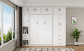 Full Size Murphy Bed With Lockers And Wardrobes, With Installation Video, White Box Spring Not Required Full White Murphy Solid Wood Mdf