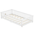 Twin Size Bed Floor Bed With Safety Guardrails And Door For Kids, White Old Sku:W158090683 Twin White Pine