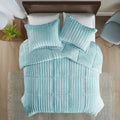 Faux Fur Comforter Mini Set King Teal Blue Polyester