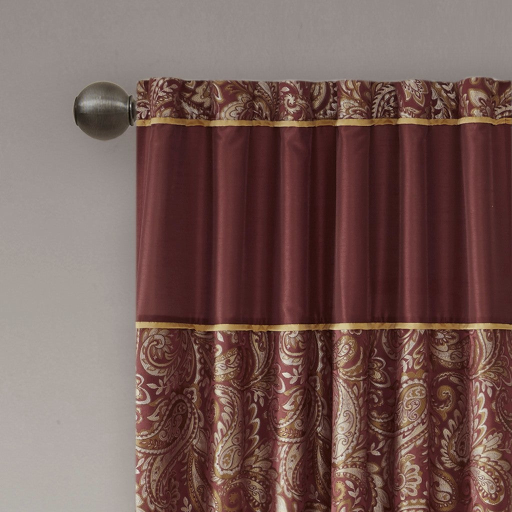 Jacquard Curtain Panel Pair 2 Pcs Window Panels Burgundy Polyester