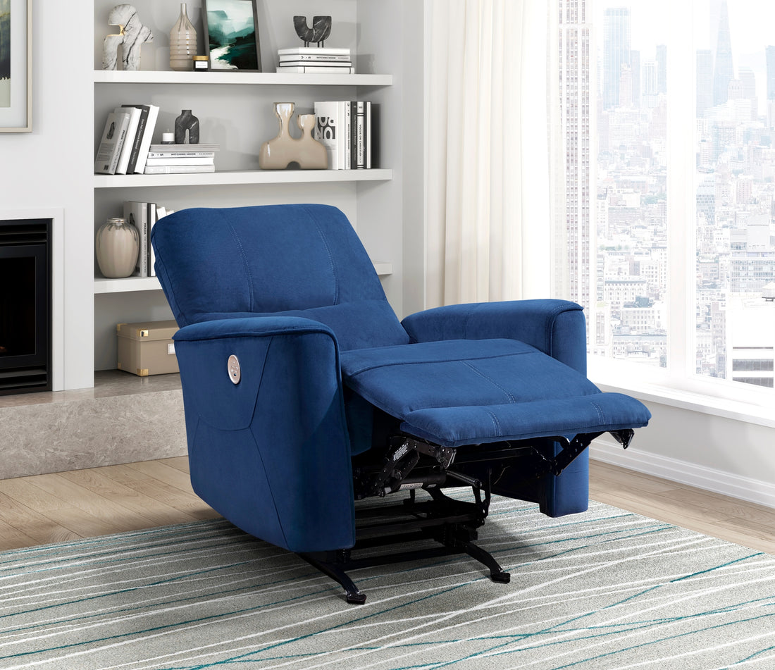 Modern Living Room 1Pc Power Rocker Reclining Chair Blue Velvet Upholstery Solid Wood Frame Luxury Home Furniture Navy Velvet Wood Primary Living Space Modern Solid Wood