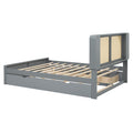 Queen Size Rattan Headboard Bed With Two Drawers And Trundle, Gray Queen Gray Solid Wood Mdf