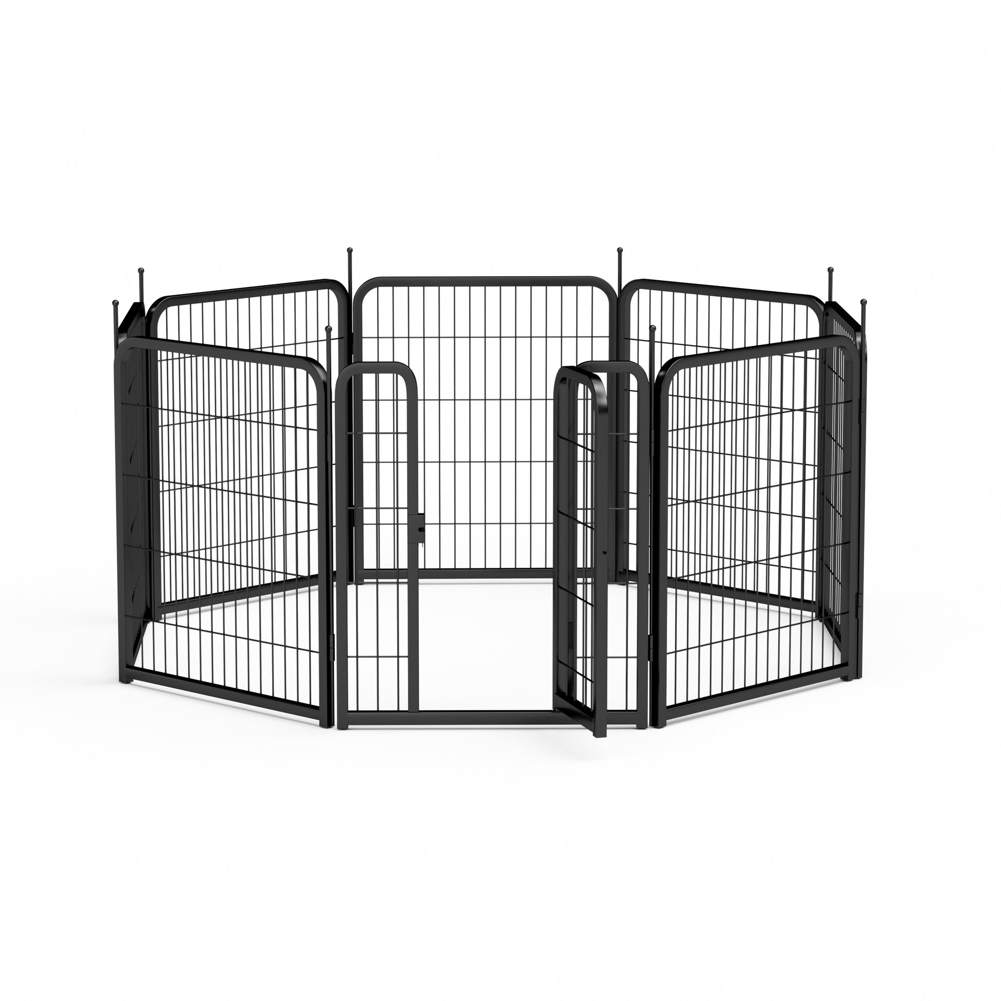 Dog Playpen Outdoor, 8 Panel Dog Fence 31.'' Pet Pen For Small Dogs Pet Exercise Pen For Puppy Rabbit Small Animals Portable Playpen For Rv Camping Garden Yard, Indoor. Black, 26.3'' W X 31.5'' H. Black Iron