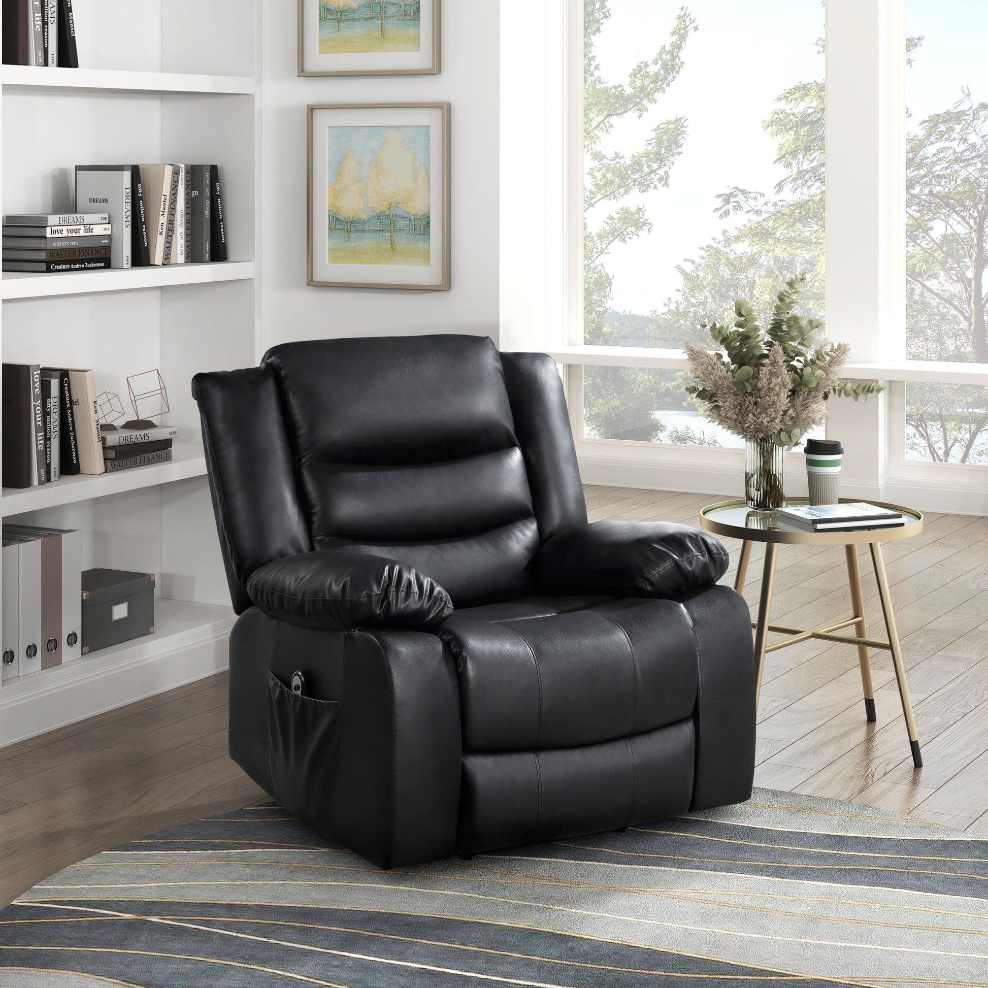 Modern Living Room Furniture 1Pc Power Lift Chair Faux Leather Upholstery Black Power Recliner Chair Black Faux Leather Primary Living Space Faux Leather