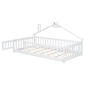 Twin House Shaped Bedside Floor Bed With Guardrails, Slats, With Door,White Twin White American Design Pine