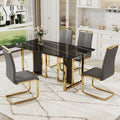 Table And Chair Set. Modern Dining Table With Mdf Top And Beautiful Mdf Legs. Equipped With Comfortable Pu Chairs And Metal Legs. Suitable For A Wide Range Of Decorative Styles. Black,Gray Seats 4