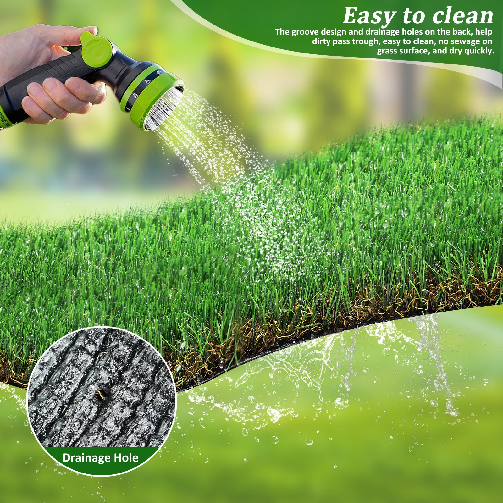 4Ftx10Ft Outdoor Artificial Grass Runner Rug, Thick Realistic Fake Grass Roll Decor Patio Balcony Garden Lawn, Dog Pets Turf Drain Mat, 1.38" Pile Height Green Garden & Outdoor Polypropylene Polyethylene