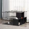 Pawhut Pet Playpen Small Animal Cage 56 Panels With Doors, Ramps And Storage Shelf For Rabbit, Kitten, Chinchillas, Guinea Pig And Ferret Black Metal