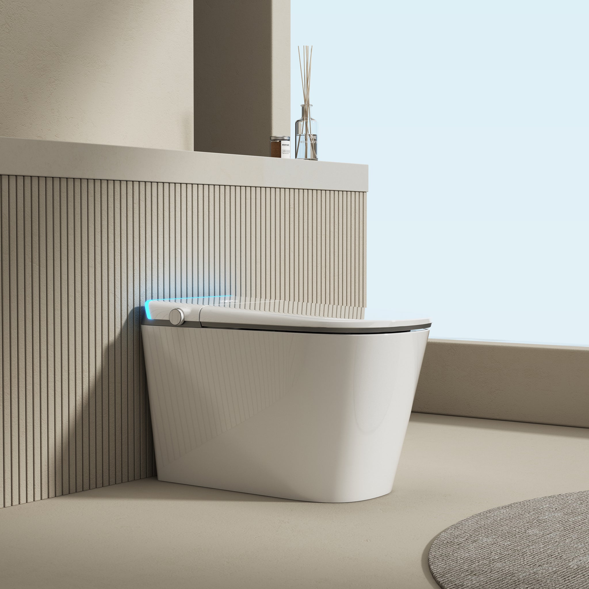 Multifunctional Flat Square Smart Toilet With Automatic Flush With Remote Control Foot Sensor Night Light White Ceramic