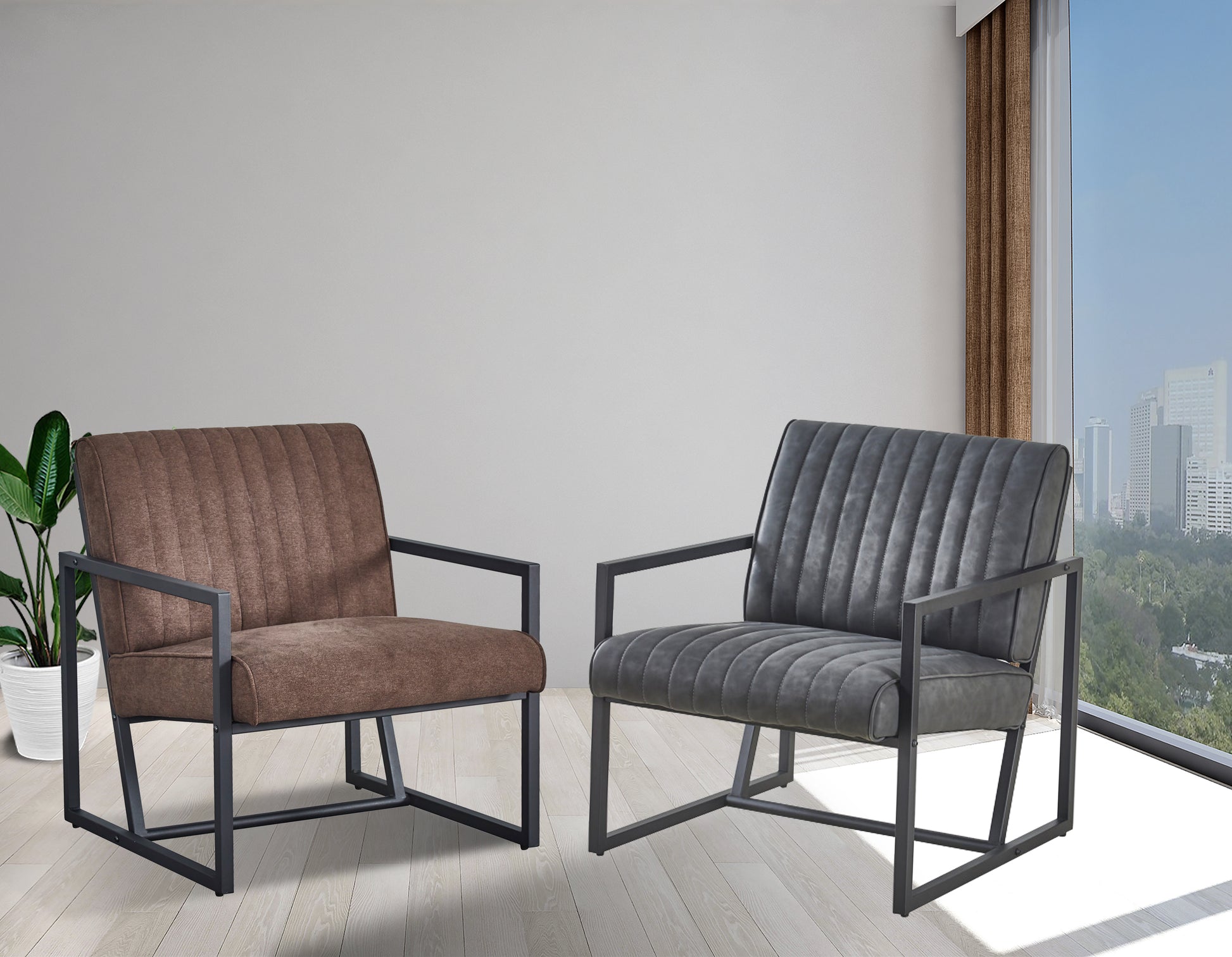 Modern Design High Quality Pu Grey Steel Armchair For Kitchen, Dining, Bedroom, Living Room Grey Upholstered Leather
