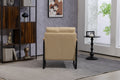 Leather Accent Chair Guest Chair For Living Room, Mid Century Armchair For Bedroom Khaki Pu