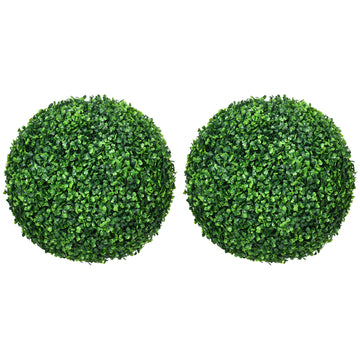 Homcom Set Of 2 15.75 Inch Artificial Ball Boxwood Topiary Trees Balls, Indoor Outdoor Fake Plants For Home, Office & Living Room Decor Green Plastic