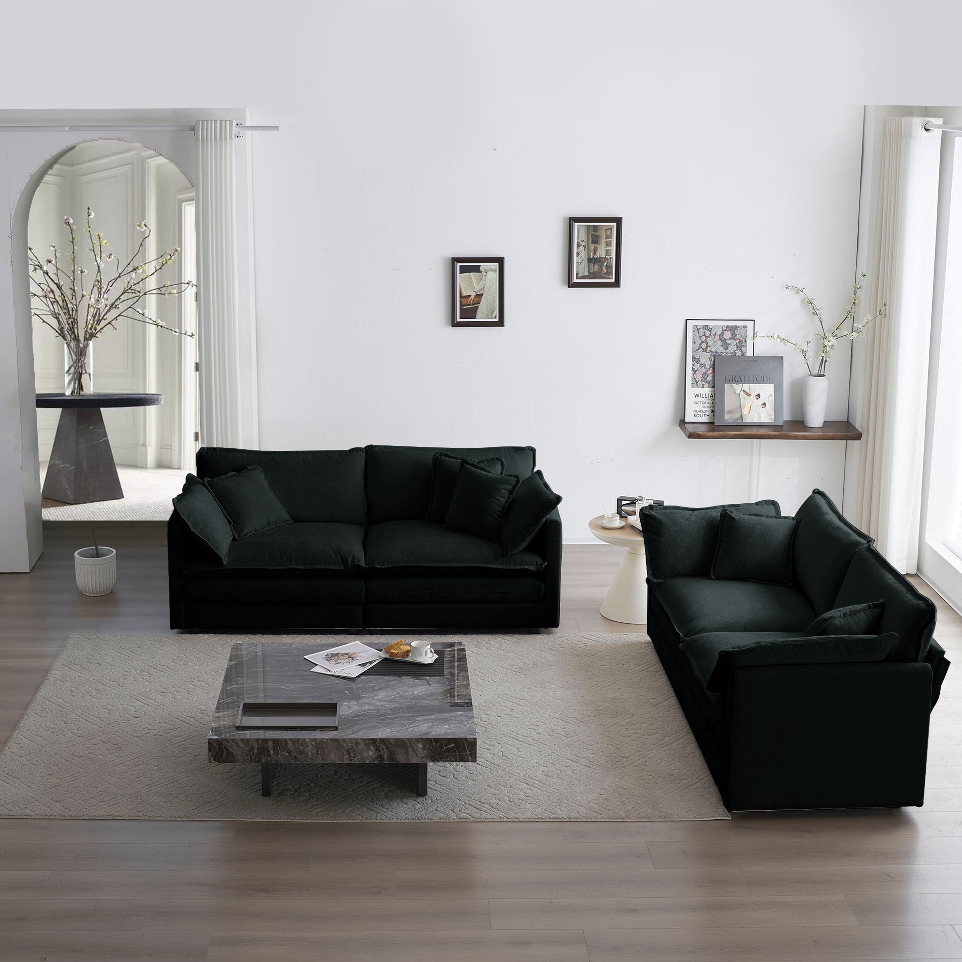 2 Piece Living Room Set2 Pieces Upholstered Loveseat And Couch For Home Office Lounge, Sofa Set Of 2, 2 Piece 2 2 Seat Couch Set For Living Room ,Black Chenille Black Chenille 4 Seat