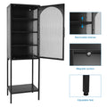 Stylish Tempered Glass High Cabinet With Arched Door Adjustable Shelves And Feet Anti Tip Dust Free Fluted Glass Kitchen Credenza Black Black Tempered Glass Sheet Metal Plastic