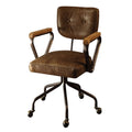 Vintage Whiskey Swivel Office Chair With Trim Solid Brown Office Foam Rectangular Vintage Office Chairs Tufted Back Swivel Leather