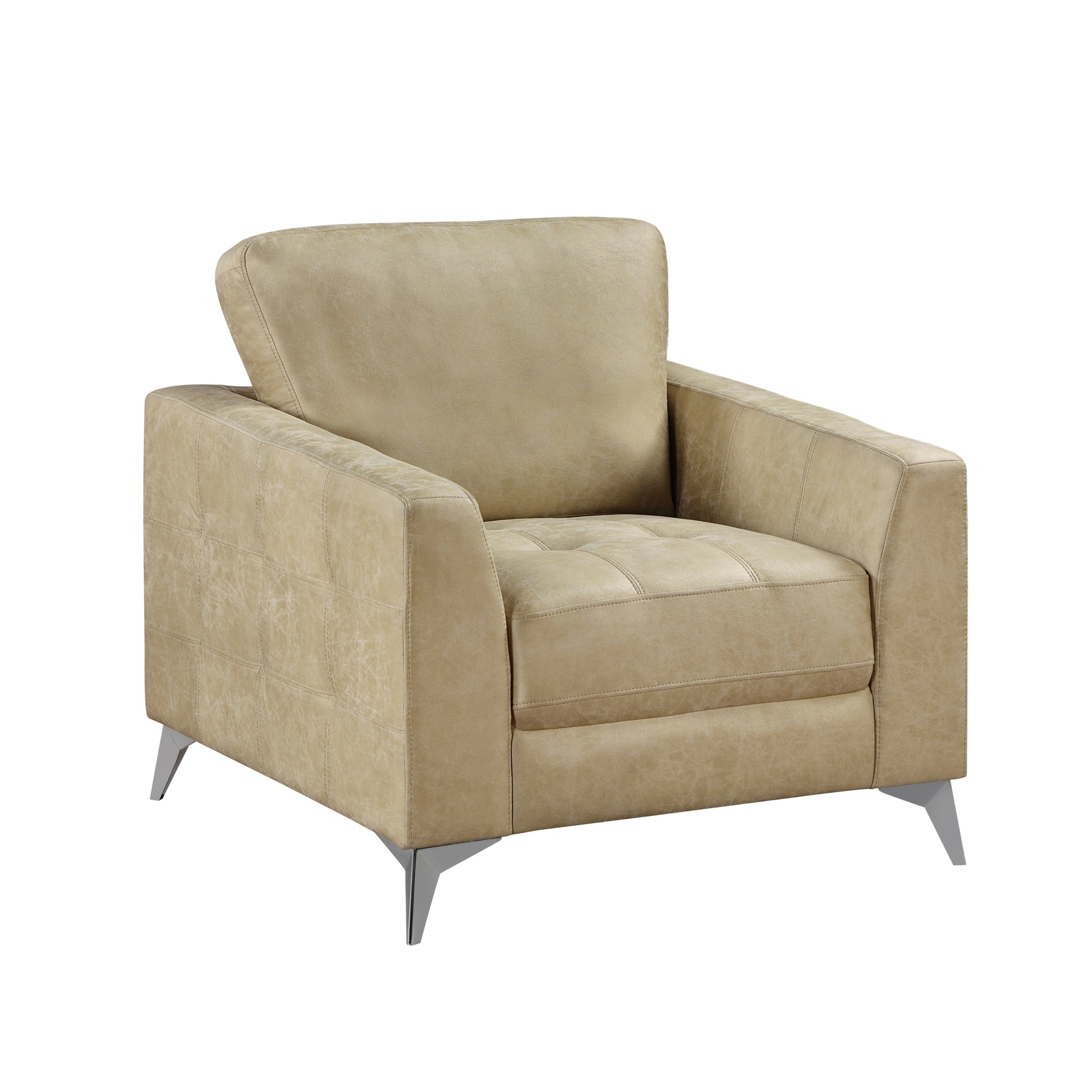 Sand Hued Polished Microfiber Upholstery Elegant Modern Style Chair 1Pc Solid Wood Living Room Furniture Silver Finish Metal Legs Sand Primary Living Space Modern Solid Wood