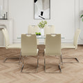 Modern Simple Rectangular Glass Dining Table, Solid Tempered Glass Tabletop, Electroplated Table Legs, Light Yellow Pu Dining Chair Set, Suitable For Restaurant Kitchen Use Set Of 7 Upholstered Chair Glass Light Yellow Seats 6 Metal Rectangular Dining