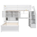 Twin Over Twin Loft Bed With Built In Desk And Staircase, With Storage Compartments And Shelves, White Twin Box Spring Not Required White Wood Pine