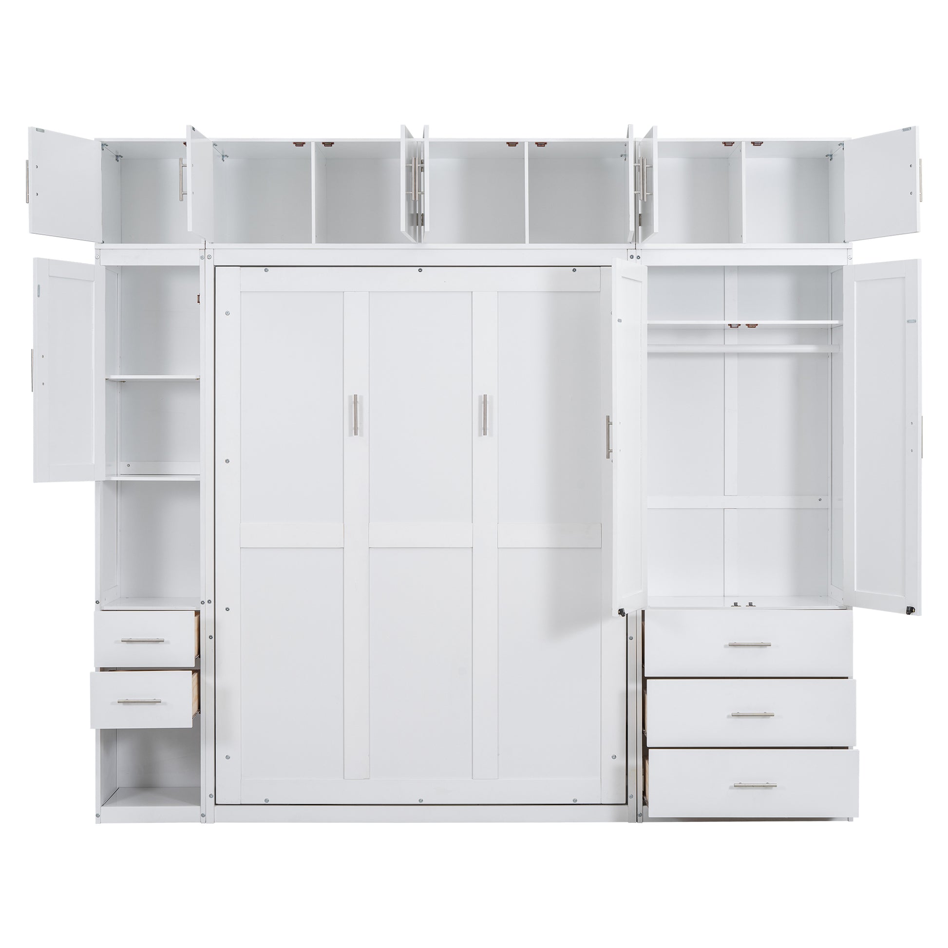 Full Size Murphy Bed With Lockers And Wardrobes, With Installation Video, White Box Spring Not Required Full White Murphy Solid Wood Mdf