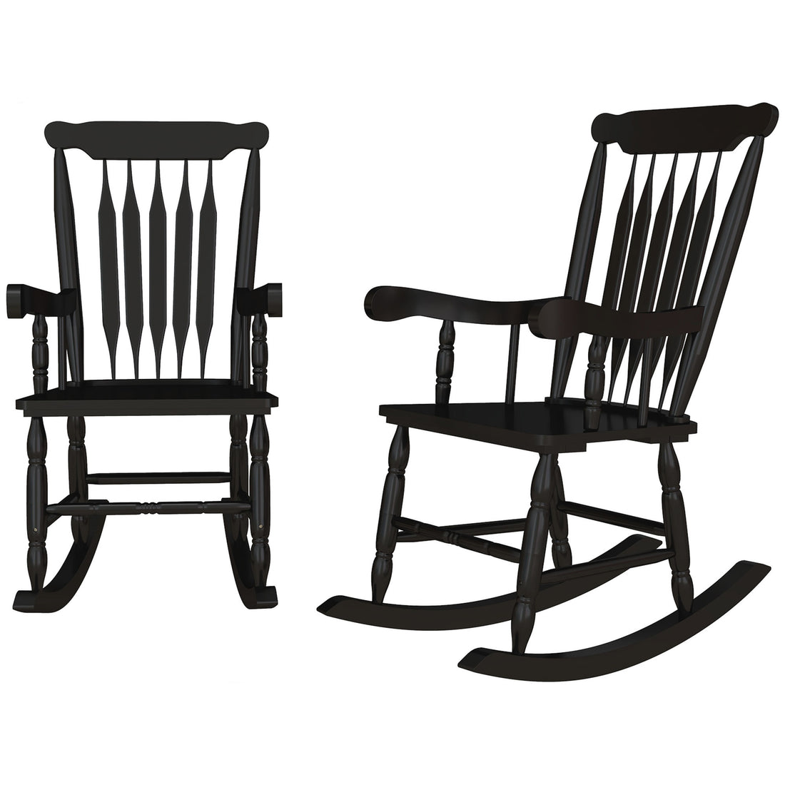 Outsunny Outdoor Wood Rocking Chairs Set Of 2, 350 Lbs. Porch Rockers With High Back For Garden, Patio, Balcony, Black Black Wood