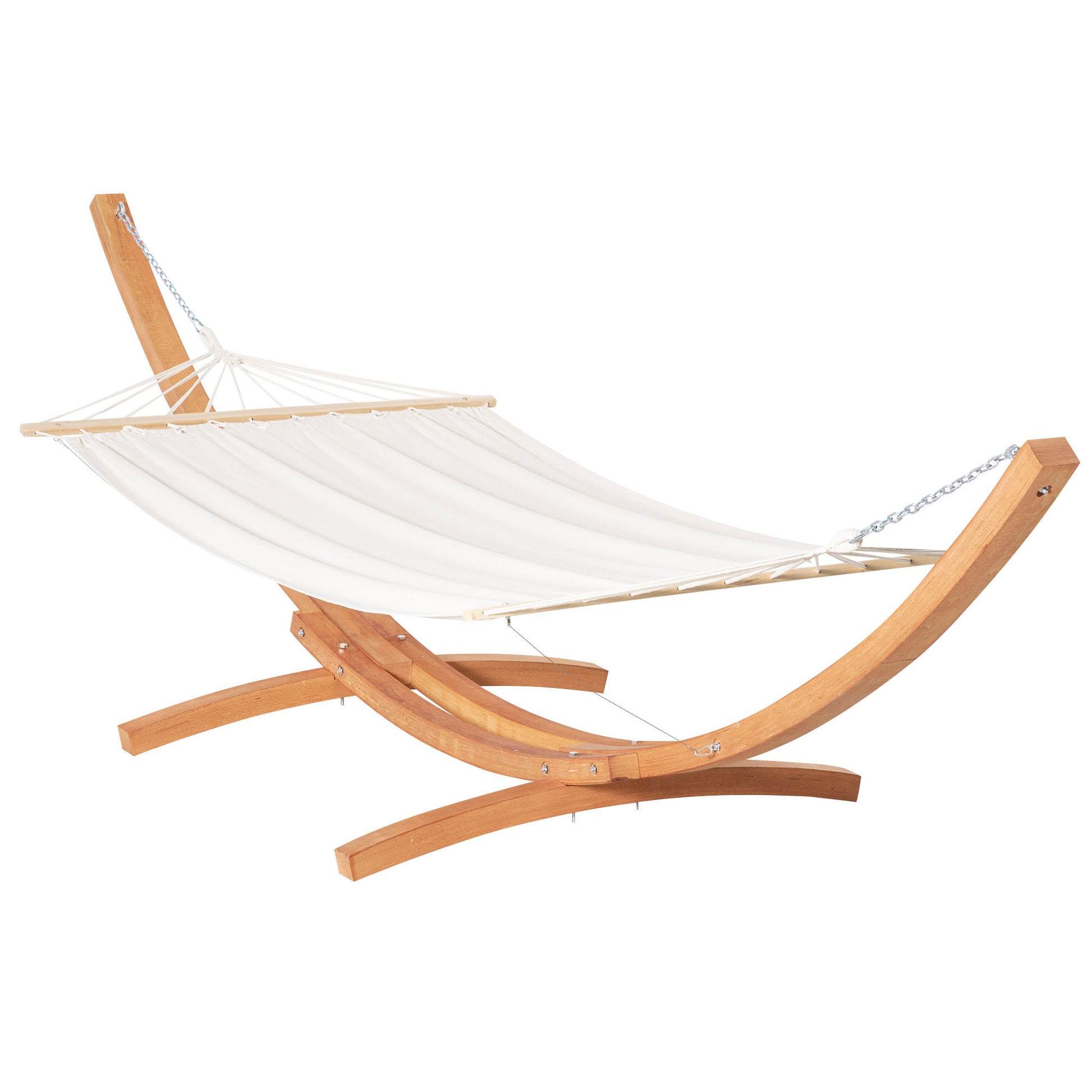 Outsunny Outdoor Hammock With Stand, Extra Large Heavy Duty Wooden Frame, No Tree Needed, 12.8' Indoor Outside Boho Style Nap Bed, Natural Cotton, White White Wood