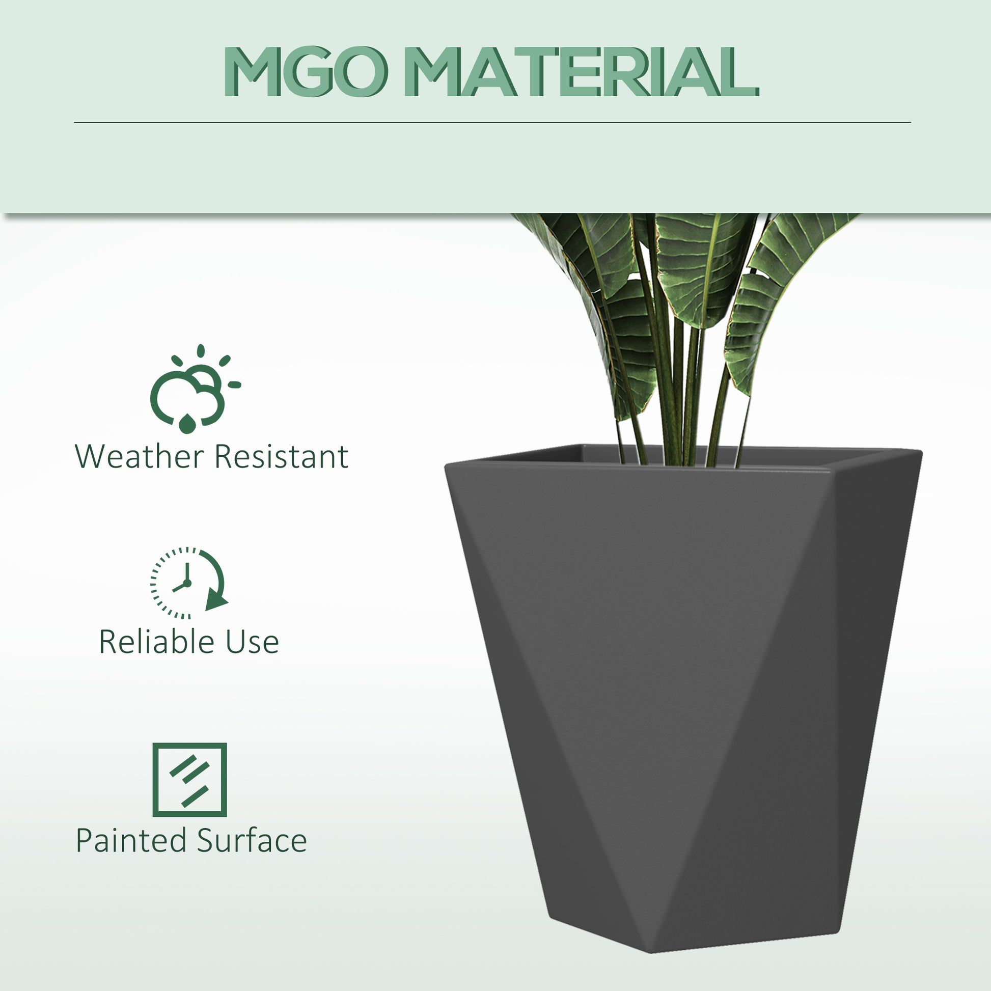 Outsunny Set Of 3 Tall Planters, 18", 15.25", 11.75", Mgo Indoor Outdoor Planters With Drainage Holes, Stackable Flower Pots For Garden, Patio, Balcony, Front Door, Gray Gray Magnesium Oxide