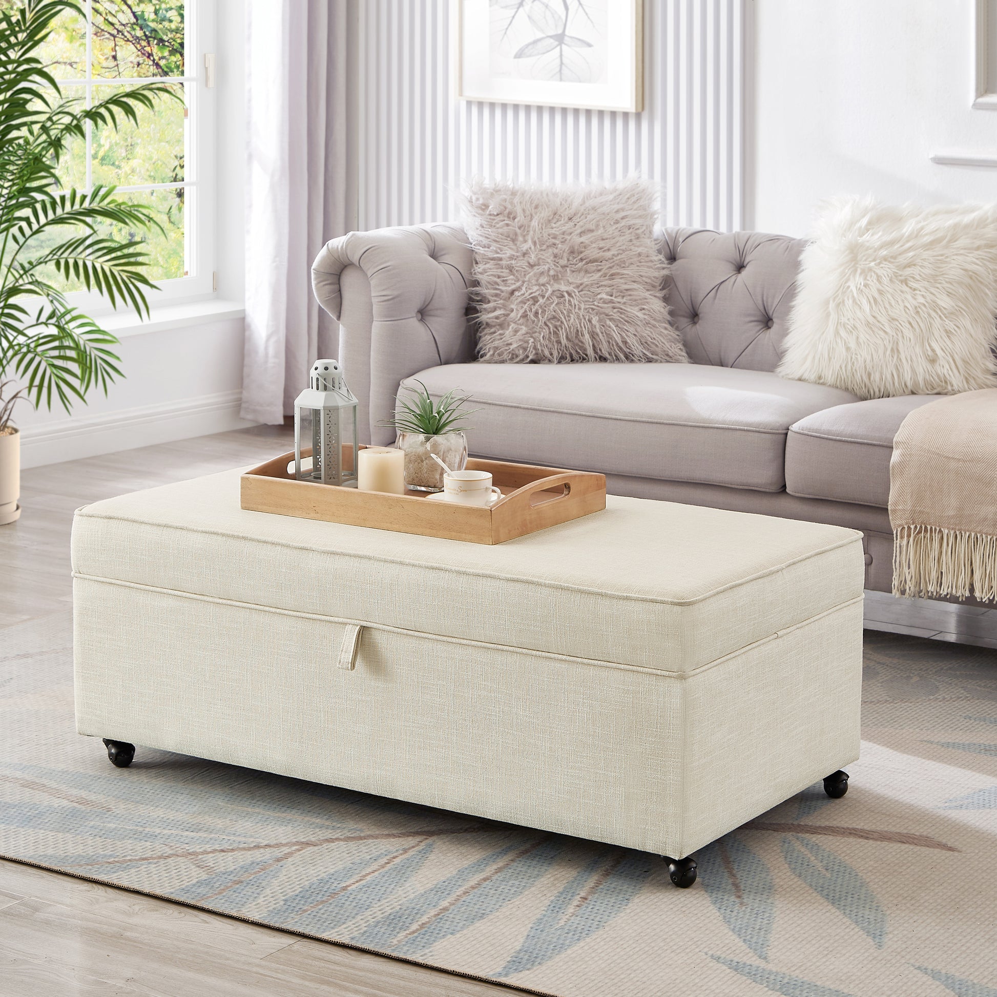 Modern Large Comfort Sofa Ottoman With Storage, Modular Sectional Storage Ottoman With Wheels For Living Room,Lounge Ottoman, Couch Storage Ottoman,Large Storage Ottoman Bench Ivory Ivory Primary Living Space American Design,Contemporary,Luxury,Mid