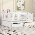 Full Size Wood Daybed With Fence Guardrails And 2 Drawers, Split Into Independent Floor Bed & Daybed, White Old Sku :Lp000882Aak Full White Solid Wood Mdf