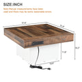 31.4'' X 31.4'' Farmhouse Coffee Table With 2 Usb Ports And Outlets, Brown Spliced Wood Grain Center Table With Led Light, Rustic Cocktail Table With Charging Station For Living Room, White White Primary Living Space Square Particle Board