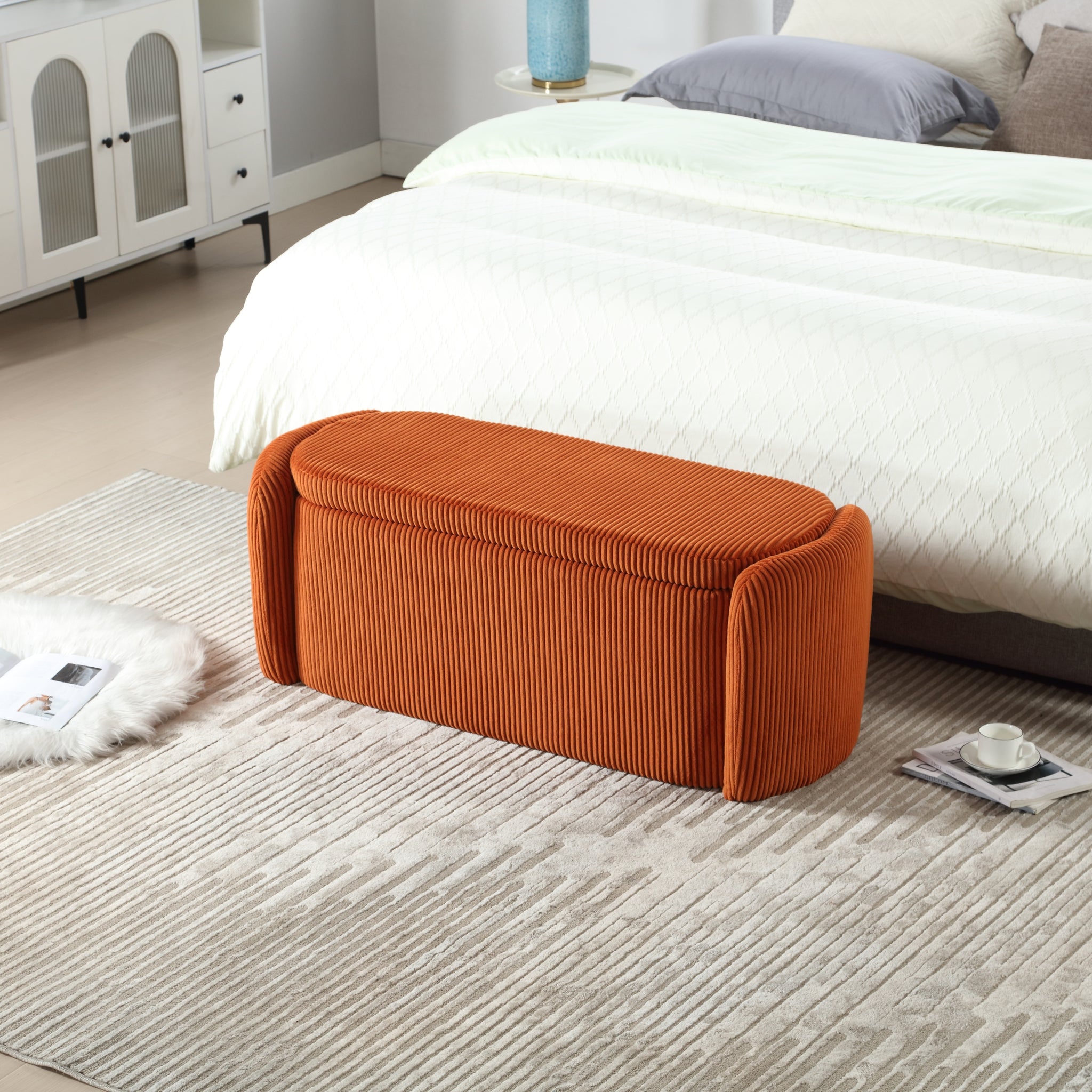 Coolmore Storage Ottoman,Bedroom End Bench,Upholstered Fabric Storage Ottoman With Safety Hinge, Entryway Padded Footstool, Ottoman Bench For Living Room & Bedroom Orange Orange Foam Velvet