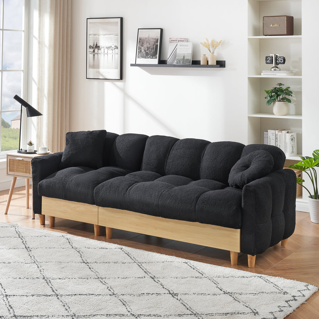 84.64 Inches Black Three Person Sofa Lift Sofa Bed With Locker Sofa Bed, Sofa Soft And Comfortable, Suitable For Bedroom, Living Room Black Teddy 3 Seat