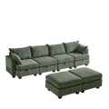 113.5'' Modular Sectiona Corduroy Sofa, Sectional Couches For Living Room U Shaped Sectional Couch With Storage Ottoman, 6 Seats Convertible Sectionals With Chaise Green Corduroy 6 Seat