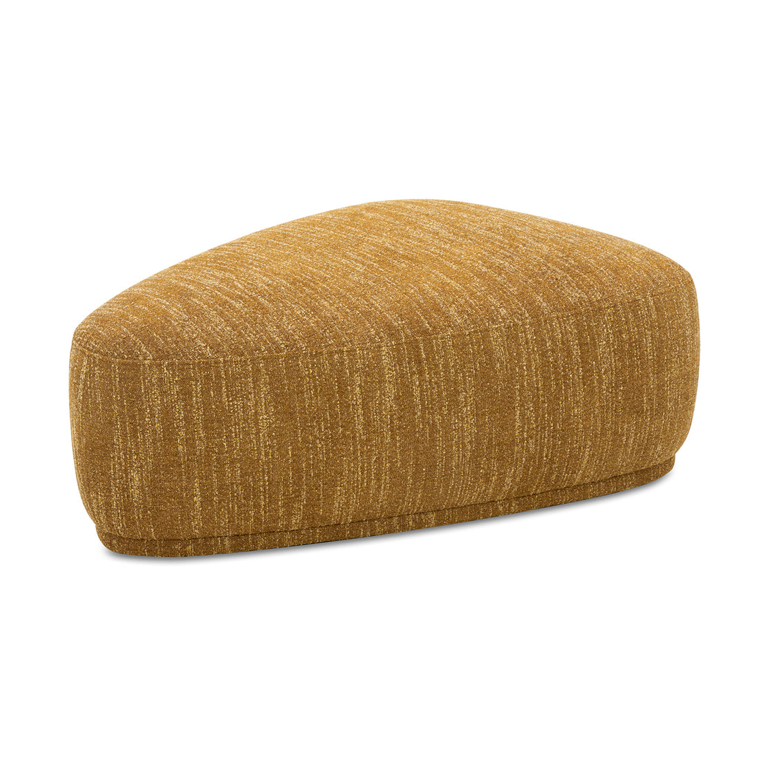 Pebble 44" Rounded Triangle Cocktail Ottoman, Mustard Yellow Tweed Yellow Foam Fabric