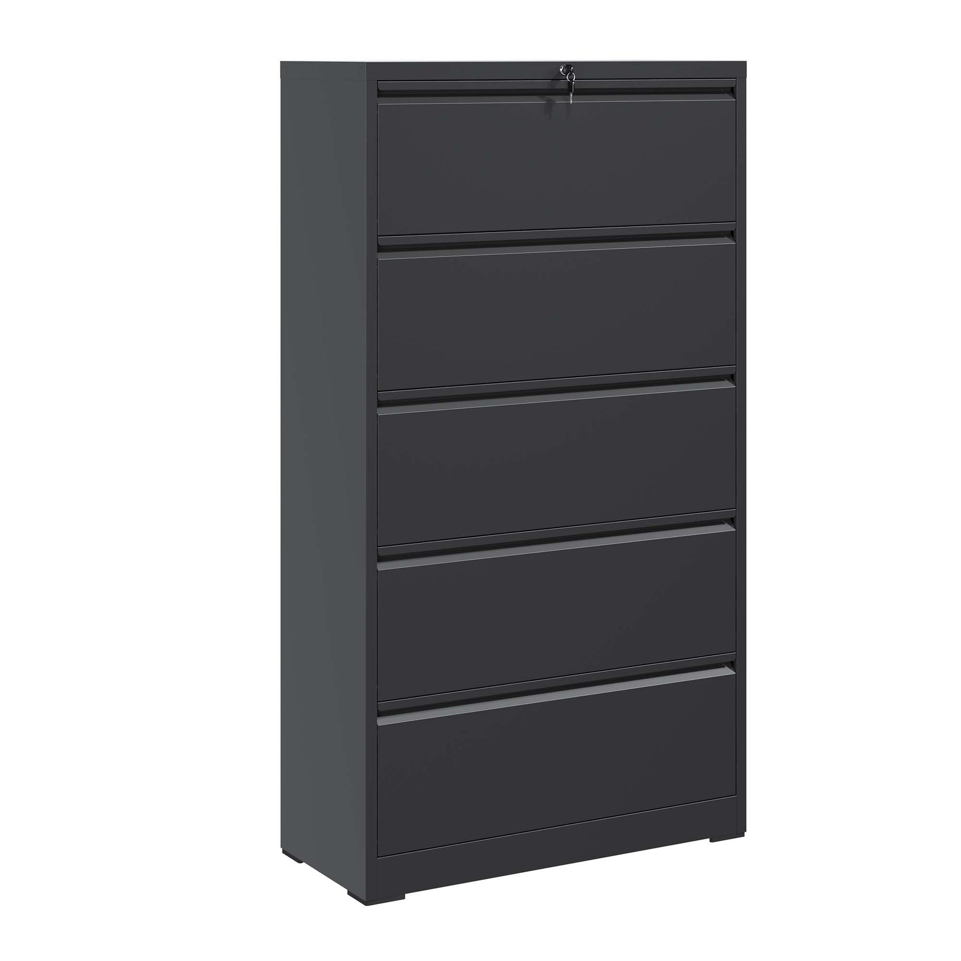 5 Drawer Metal Lateral File Cabinetblack Filing Cabinet With Lock, Lockable File Cabinet For Home Office, Locking Metal File Cabinet For Legal Letter A4 F4 Size Filing Cabinets 5 Or More Drawers Antique Black Office Drawers Included Modern Metal Metal