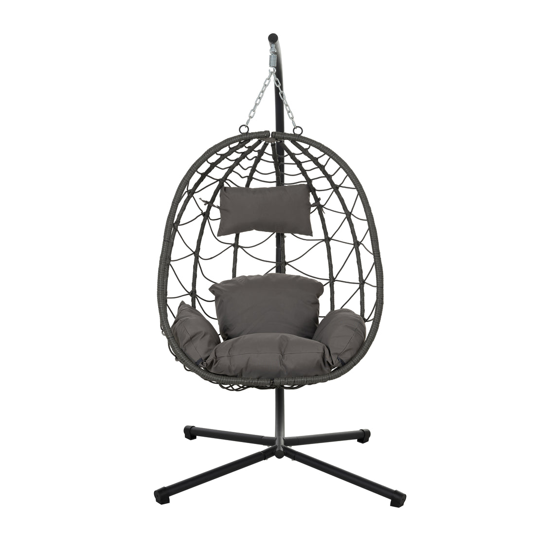 Egg Chair With Stand Indoor Outdoor Swing Chair Patio Wicker Hanging Egg Chair Hanging Basket Chair With Stand For Bedroom Living Room Balcony Gray Steel