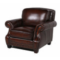 Traditional Roll Arm Leather Chair Brown Leather