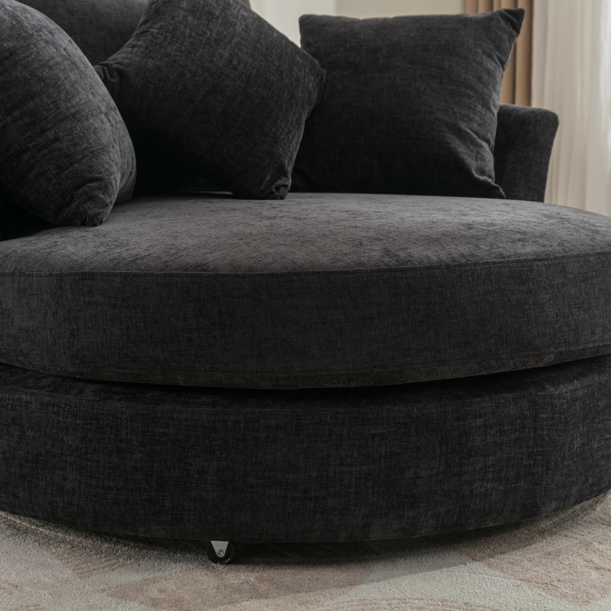Orisfur. 360 Swivel Accent Barrel Chair With Storage Ottoman & 4 Pillows, Modern Chenille Leisure Chair Round Accent For Living Room, Gray Gray Foam Chenille
