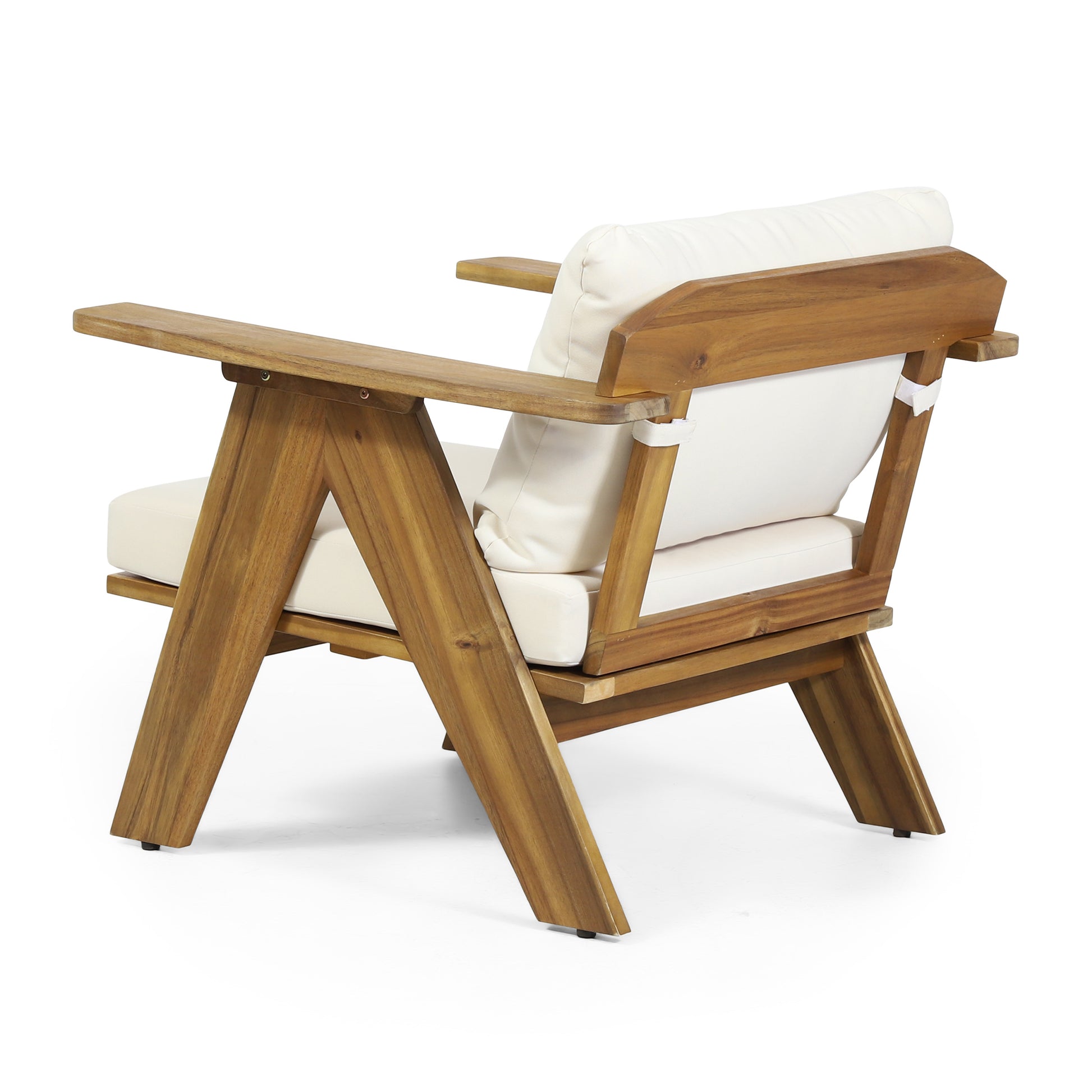 Outdoor Acacia Wood Club Chairs With Cushions Set Of 2 , Teak Finish Beige, 30.75" W X 30.25" D X 26.00" H Beige Acacia Wood