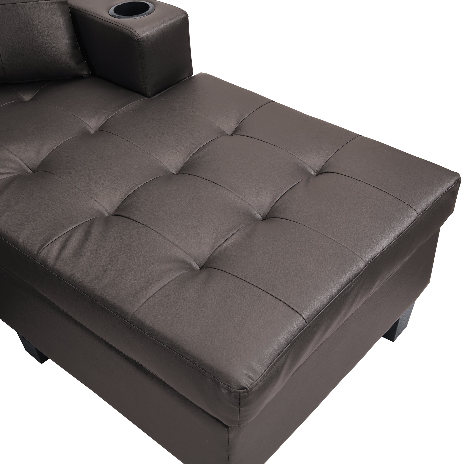 Sectional Sofa Set For Living Room With L Shape Chaise Lounge ,Cup Holder And Left Or Right Hand Chaise Modern 4 Seat Chocolate Brown Dark Brown Pu 4 Seat