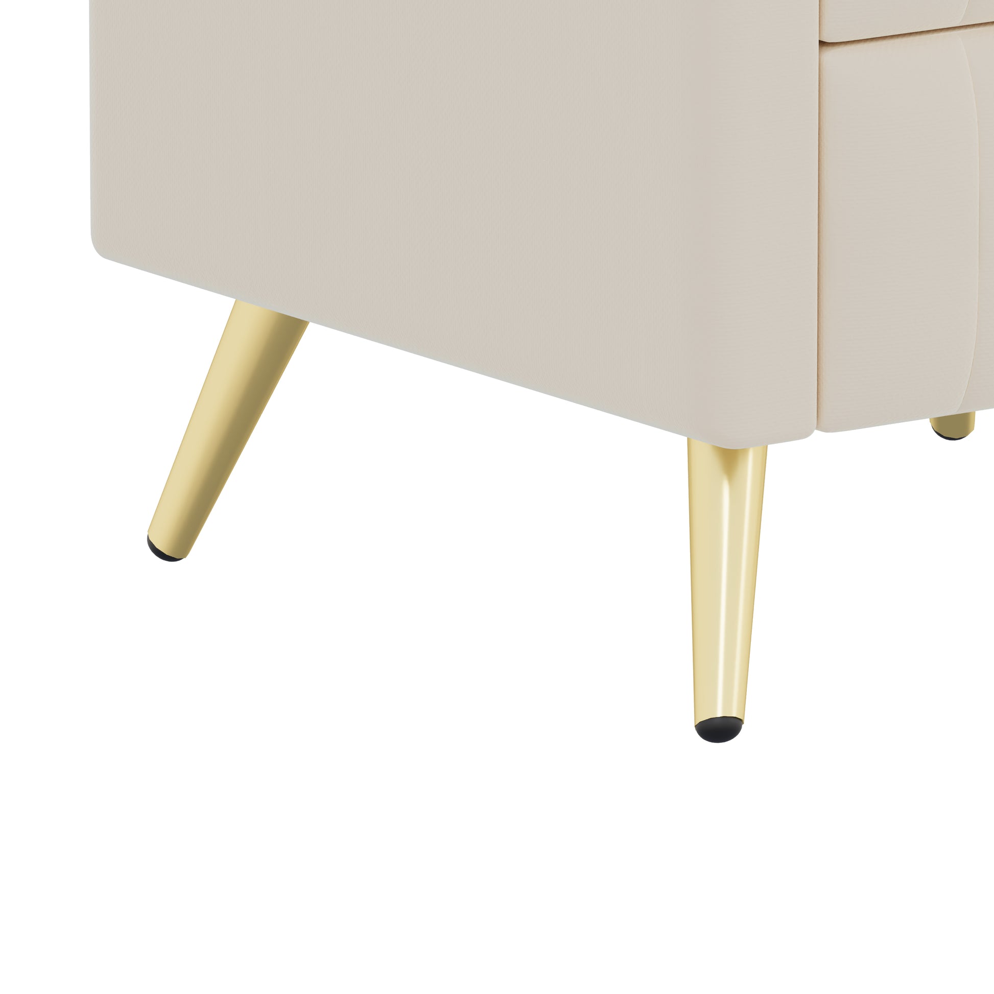 Upholstered Wooden Nightstand With 3 Drawers And Metal Legs&Handles, Bedside Table With Marbling Stickers Worktop Beige Beige Velvet