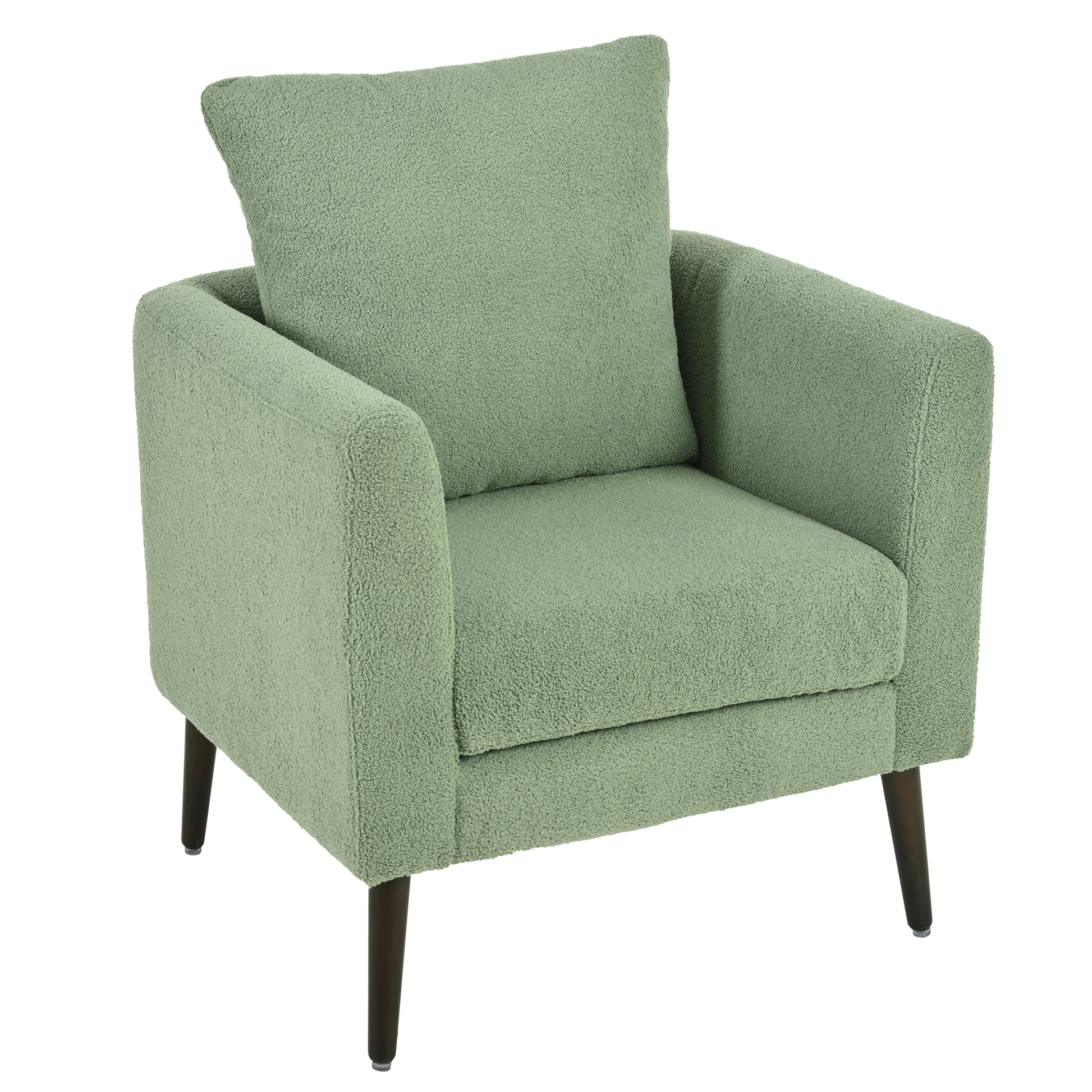 Barrel Chair, Teddy Fabric Accent Chair, Fabric Armchair Club Chair,Upholstered Arm Chair With Solid Wood Legs,Waist Pillow,Padded Single Chair For Living Room Bedroom Study Waiting Room,Green Green