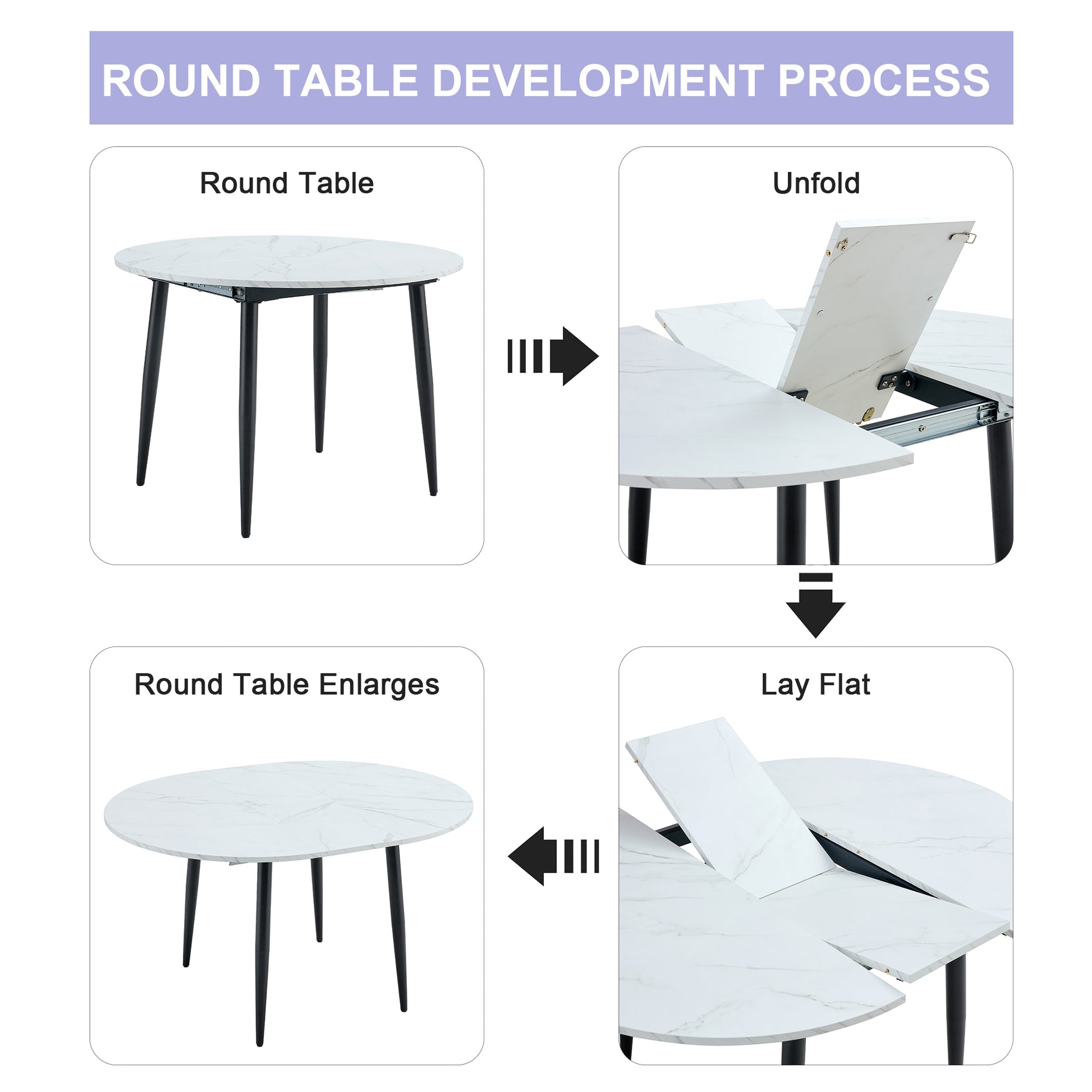 Table And Chair Set.Modern Extendable Mdf Dining Table.The Table Has A Telescopic Design, Suitable For Gatherings Of Different Size.Paired With 4 Chairs With Fabric Cushion And Black Metal Legs. Dark Gray,White Seats 4 Mdf Metal