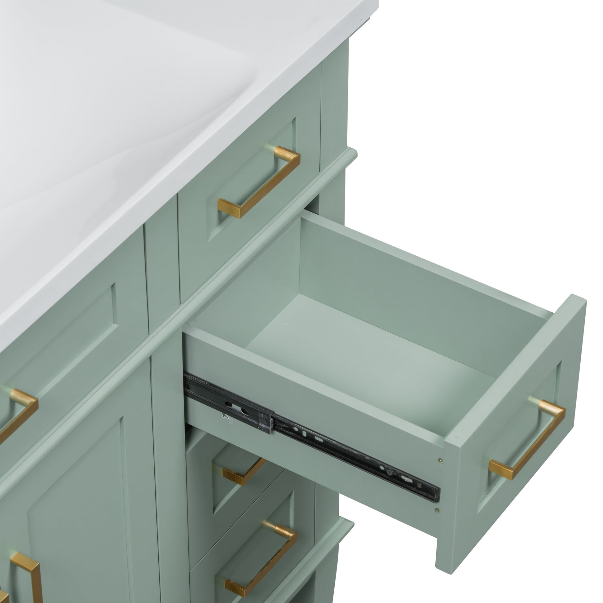 36 Inch Bathroom Vanity With Resin Sink, Modern Bathroom Cabinet In Green, Featuring Two Soft Close Doors And Four Drawers Green Bathroom Solid Wood Mdf Resin