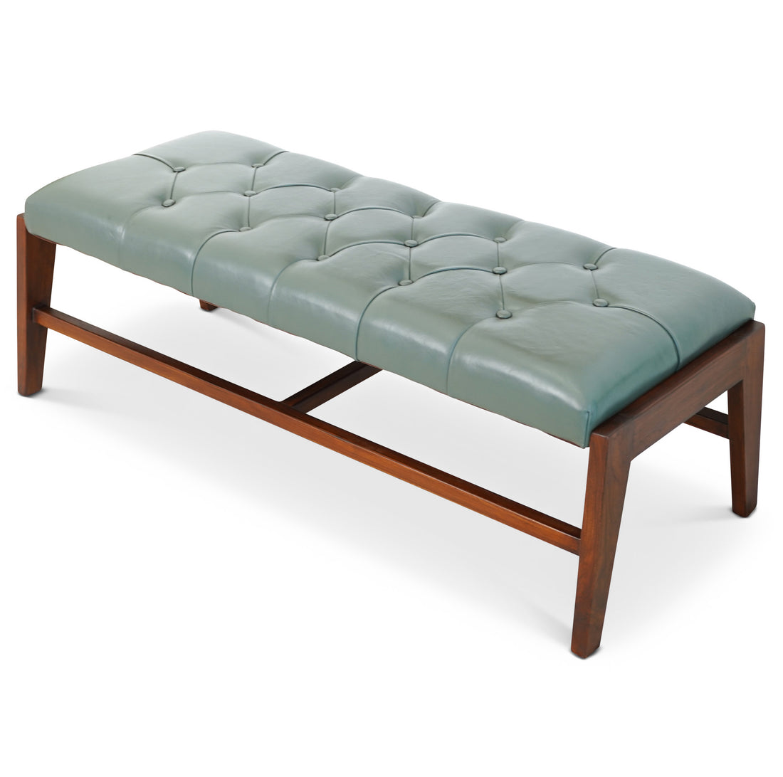 Hera Bench With Buttons Green Leather Brown,Dusty Green,Green,Light Green Brown Genuine Leather Green Mid Century Modern Foam Genuine Leather,Solid Wood