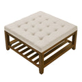 Upholstered Coffee Table Tufted Linen Large Square Ottoman With Beech Wood Shelf And Frame, Oversized Footrest Ottoman For Living Room,Office,Bedroom,Outdoor Ivory Ivory Light Brown Primary Living Space Classic Beech Polyurethane Foam Linen