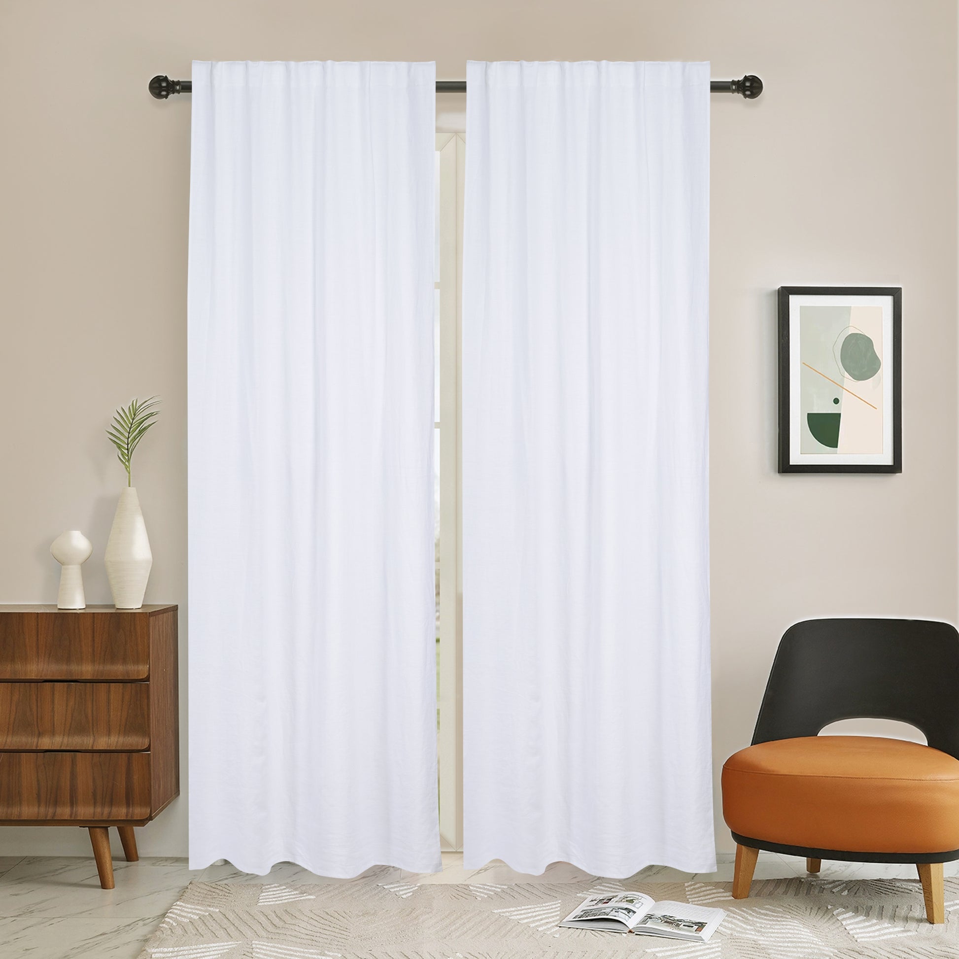 Newport Cotton Lining Window Curtains For Bedroom, Linen Curtains For Living Room, 84 Inches Long Curtains For Living Room, White White Linen