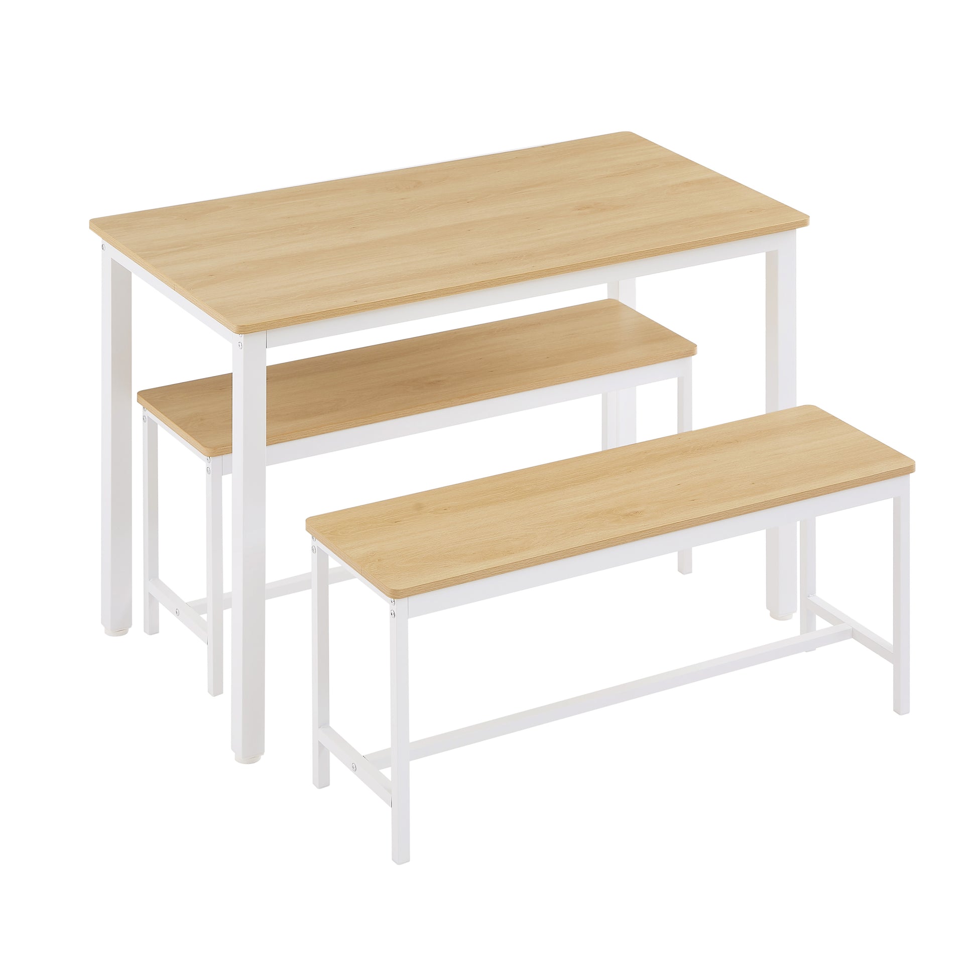 Dining Table Set, Bar Table With 2 Dining Benches, Kitchen Table Counter With Chairs, Industrial For Kitchen Breakfast Table, Living Room, Party Room, Natural And White43.3 L X23.6 W X 29.9 H White Natural Particle Board
