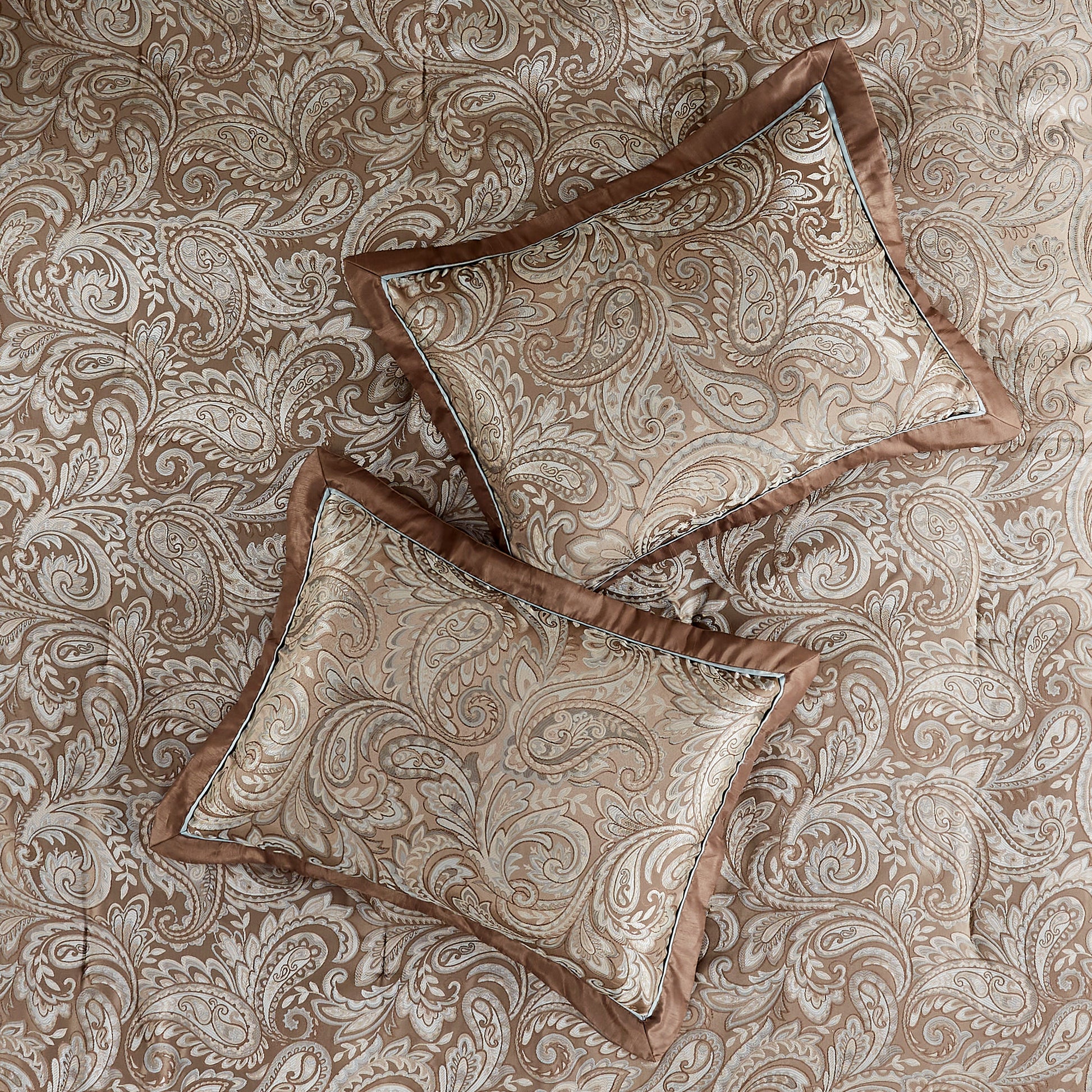 12 Piece Comforter Set With Cotton Bed Sheets Blue Brown Full Full Blue Brown Polyester