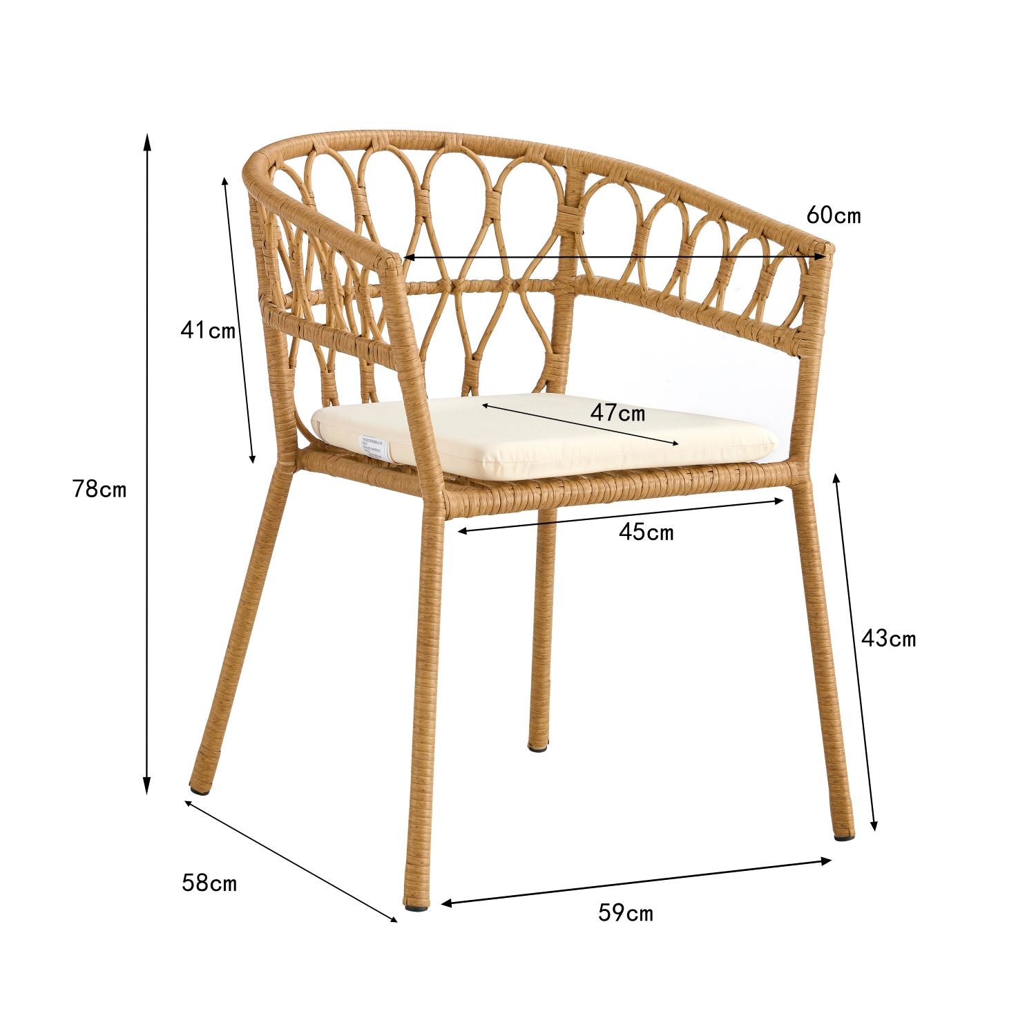 Outdoor Dining Set Of 5, Simple Bamboo Dinning Tablepe Ratten Round Table 110Cm Plastic Wood Top, Bamboo Looking Ratten Base, 4 Dinning Chairs With Cushion, Stackable Antique Brown Bamboo