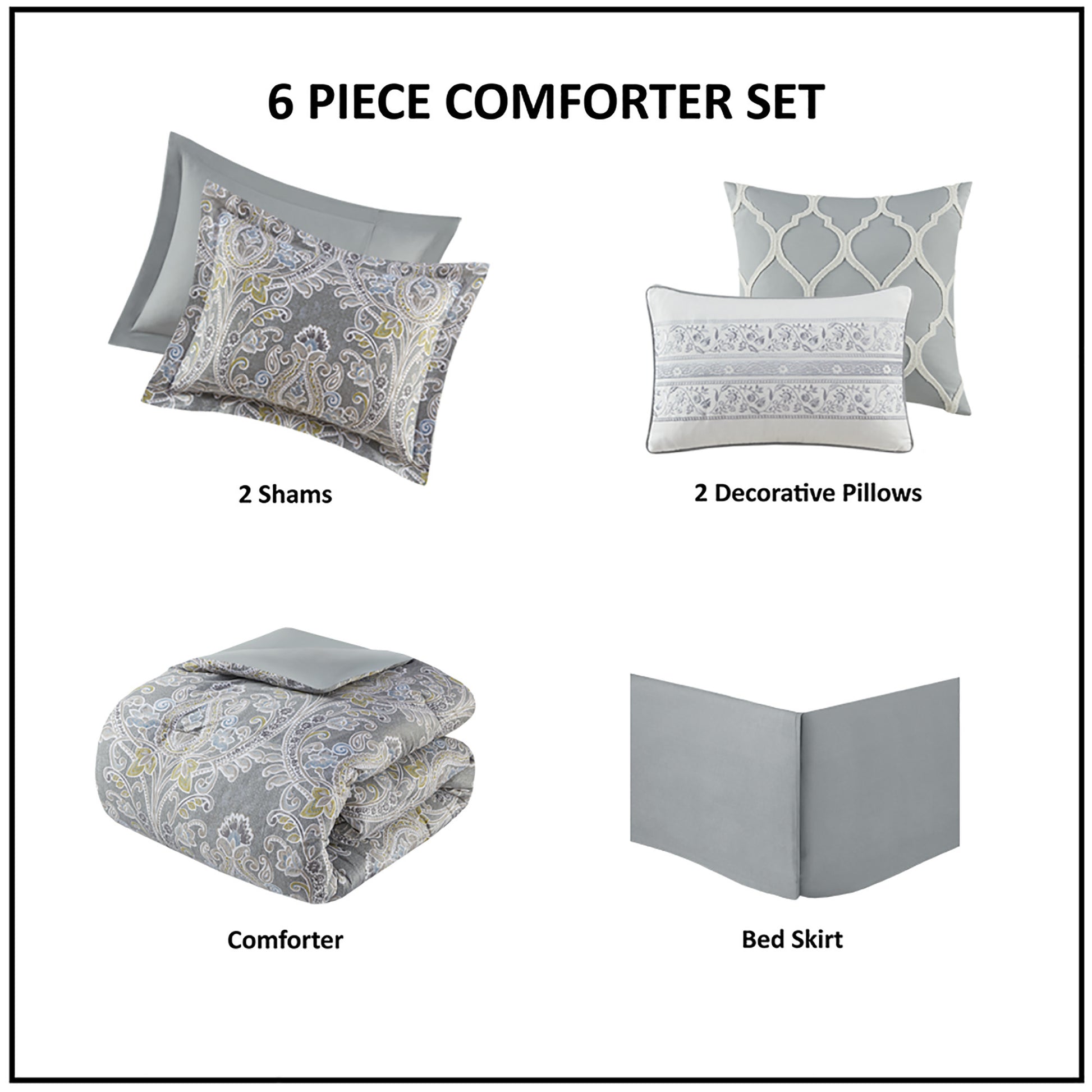 6 Piece Cotton Comforter Set Grey King King Grey Cotton